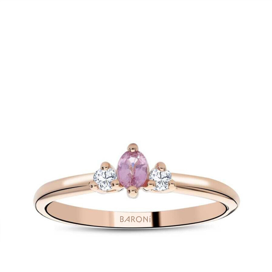 0.24 Karat Pırlanta Pembe Safir Taşlı Yüzük - 1