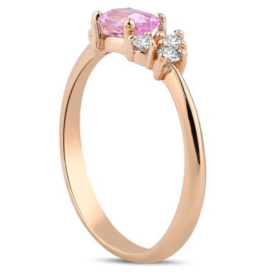 0.64 Karat Pırlantalı Pembe Safir Yüzük - 2