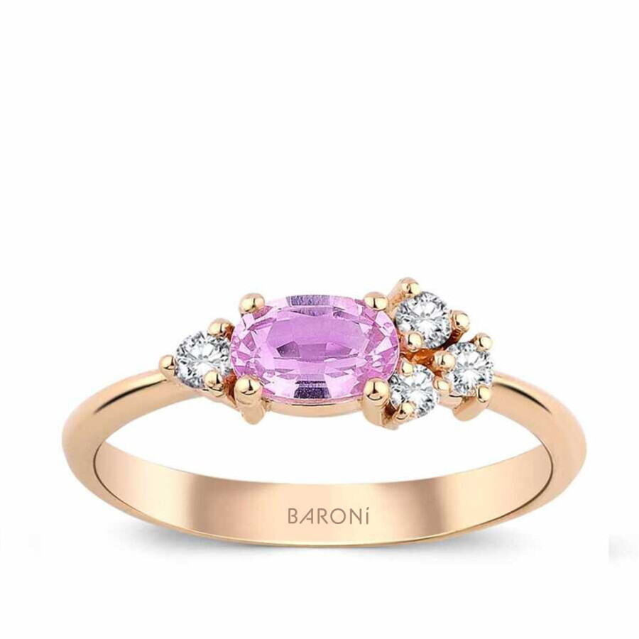 0.64 Karat Pırlantalı Pembe Safir Yüzük - 1