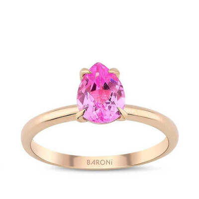 1.03 Karat Pembe Safir Damla Yüzük - 1