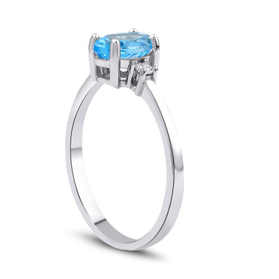 1.09 Karat Pırlanta Blue Topaz Yüzük - 2