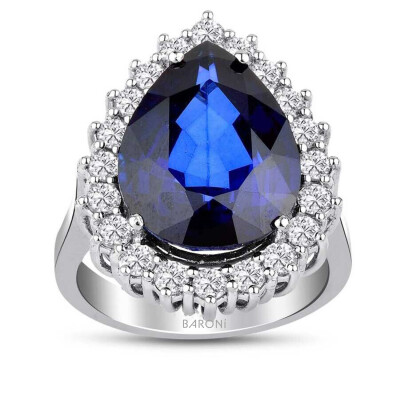 11.26 Karat Pırlanta Safir Yüzük - 1