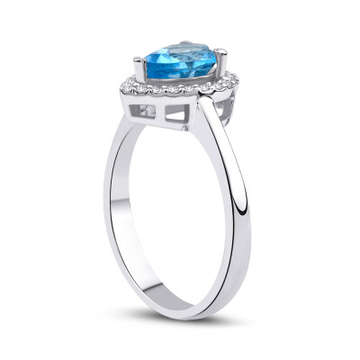 1.15 Karat Pırlanta Blue Topaz Damla Yüzük - 2