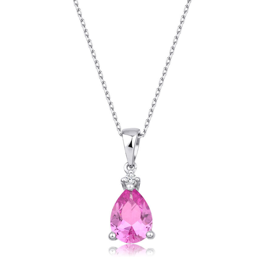 1.33 Karat Pırlanta Pembe Safir Kolye - 1