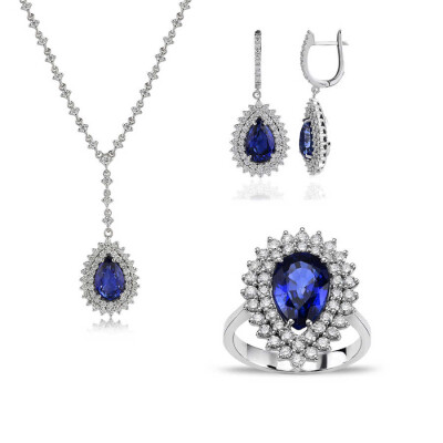 14.63 Karat Pırlanta Safir Damla Set 