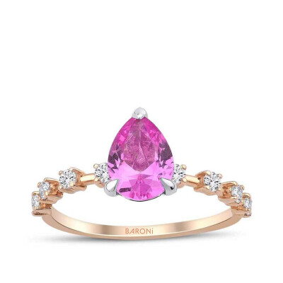 1.52 Karat Pırlanta Pembe Safir Yüzük - 1