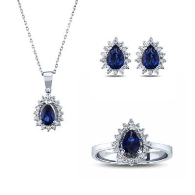 3.48 Karat Pırlanta Damla Safir Set 