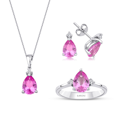 5.40 Karat Pırlanta Pink Safir Taşlı Set 