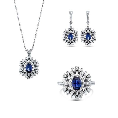 6.46 Karat Pırlanta Baget Safir Set 