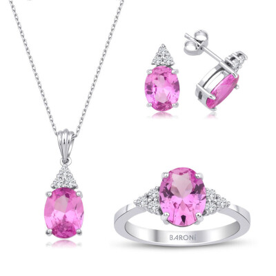 8.43 Karat Pırlanta Pembe Safir Taşlı Set 